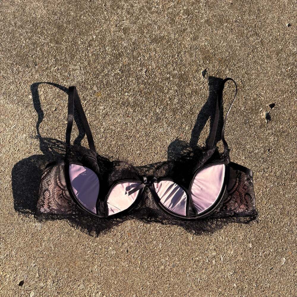 Oh La La Cheri Black and Pink Lace Underwire Balconette Bra